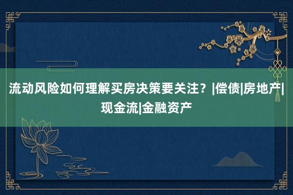 流动风险如何理解买房决策要关注？|偿债|房地产|现金流|金融资产