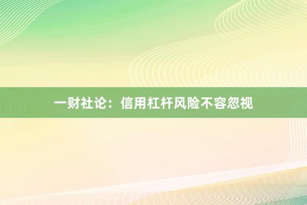 一财社论：信用杠杆风险不容忽视