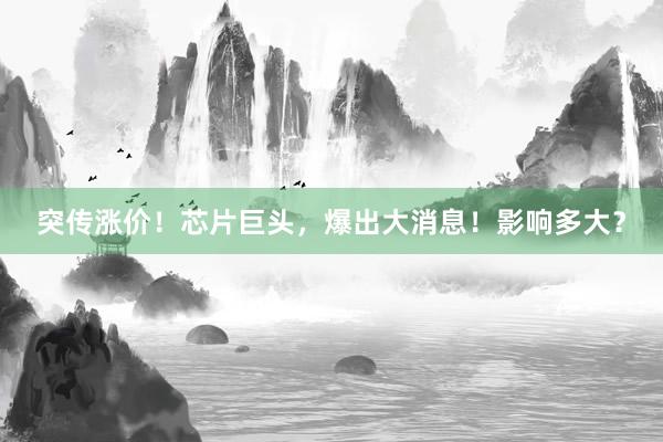 突传涨价！芯片巨头，爆出大消息！影响多大？