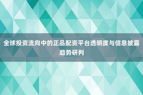 全球投资流向中的正品配资平台透明度与信息披露趋势研判