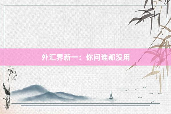 外汇界新一：你问谁都没用