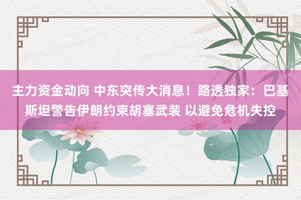 主力资金动向 中东突传大消息！路透独家：巴基斯坦警告伊朗约束胡塞武装 以避免危机失控