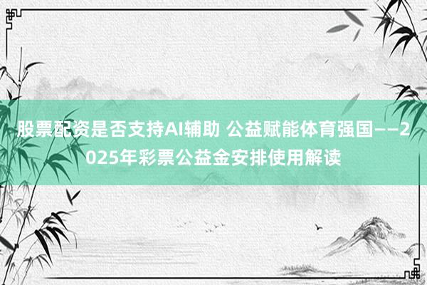 股票配资是否支持AI辅助 公益赋能体育强国——2025年彩票公益金安排使用解读