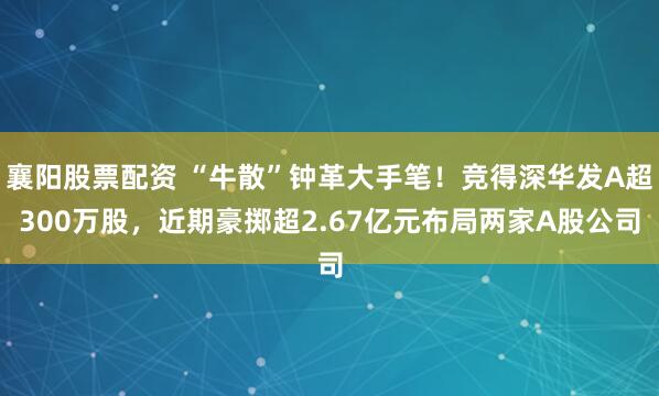 襄阳股票配资 “牛散”钟革大手笔！竞得深华发A超300万股，近期豪掷超2.67亿元布局两家A股公司