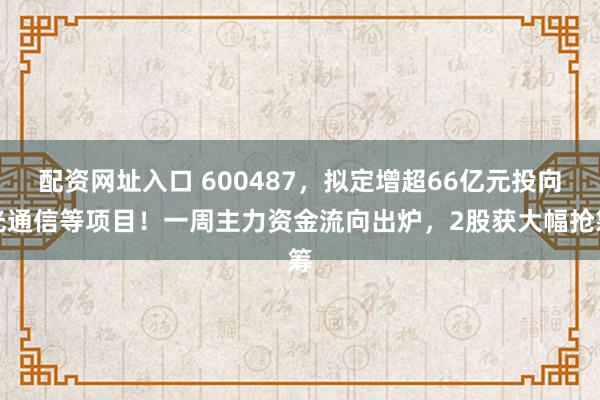 配资网址入口 600487，拟定增超66亿元投向光通信等项目！一周主力资金流向出炉，2股获大幅抢筹