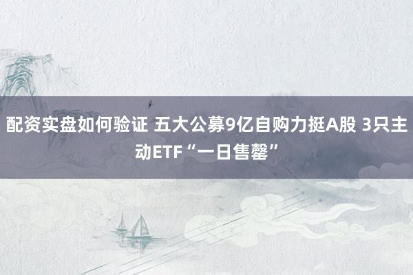配资实盘如何验证 五大公募9亿自购力挺A股 3只主动ETF“一日售罄”