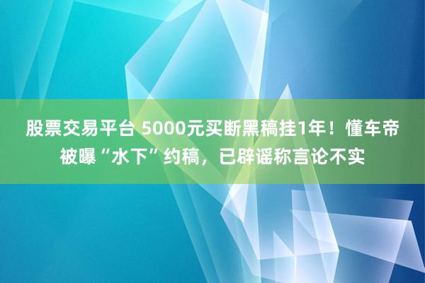 股票交易平台 5000元买断黑稿挂1年！懂车帝被曝“水下”约稿，已辟谣称言论不实