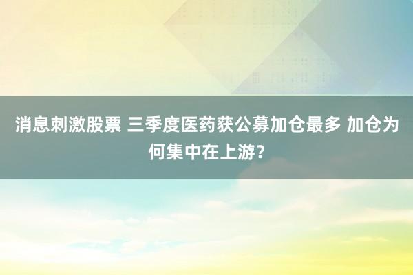 消息刺激股票 三季度医药获公募加仓最多 加仓为何集中在上游？